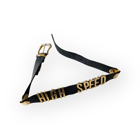 Vintage 90’s: High Speed ☻ Gold Letter Belt ☻ Bal Harbour Shops ☻ Black Leather - Picture 6 of 17